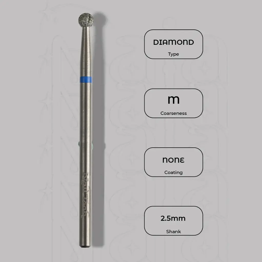 Diamantová fréza kulička Ø2.5 mm - chladicí drážky, střední zrnitost