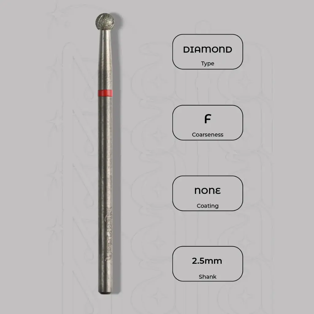 Diamantová fréza kulička Ø2.5 mm - chladicí drážky, jemná zrnitost