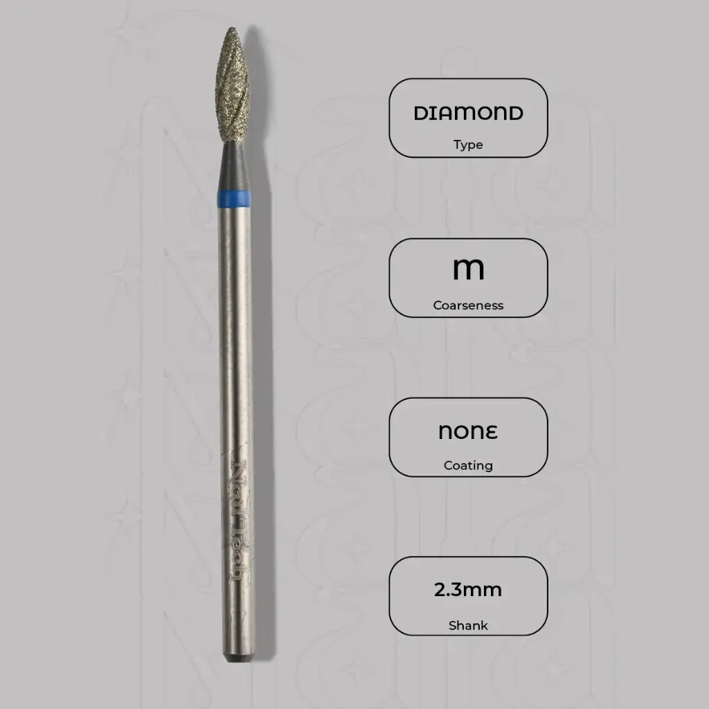 Diamantová fréza plamínek Ø2.3 mm - chladicí drážky, střední zrnitost
