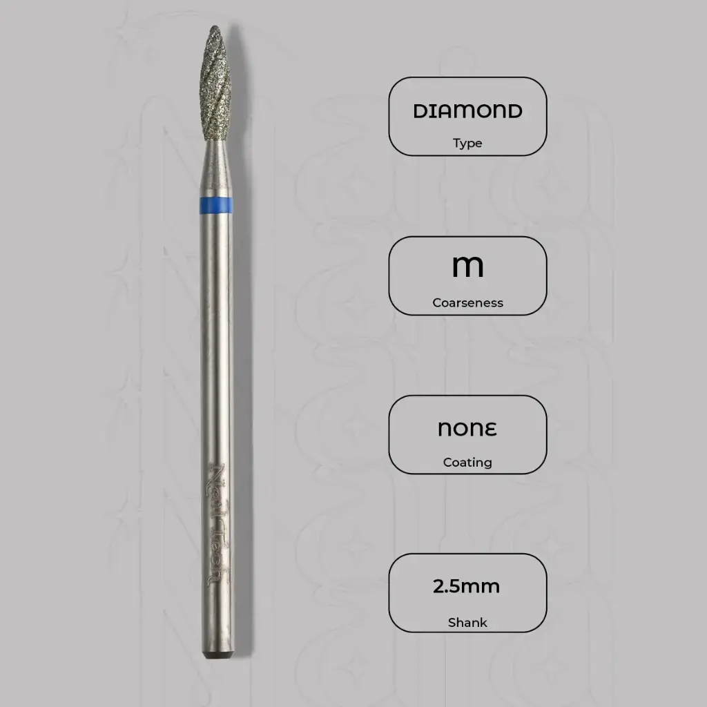 Diamantová fréza plamínek Ø2.5 mm - chladicí drážky, střední zrnitost