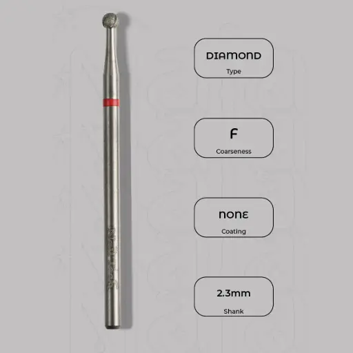 [8005206] Diamantová fréza kulička Ø2.3 mm - chladicí drážky, jemná zrnitost