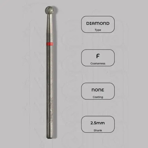 [8005207] Diamantová fréza kulička Ø2.5 mm - chladicí drážky, jemná zrnitost