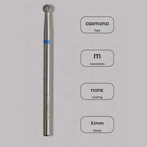 [8005308] Diamantová fréza kulička Ø3.1 mm - chladicí drážky, střední zrnitost
