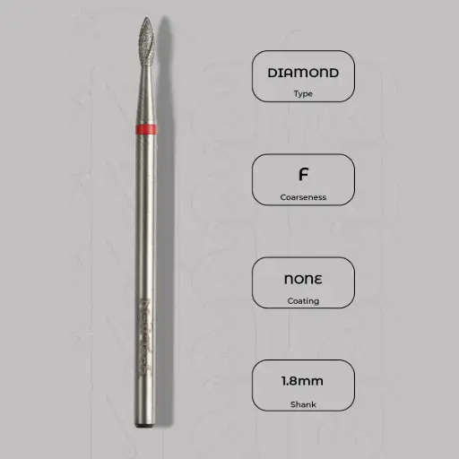 [8006218] Diamantová fréza mini plamínek Ø1.8 mm - chladicí drážky, jemná zrnitost