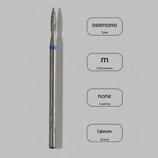 [8005320] Diamantová fréza plamínek Ø1.8 mm - chladicí drážky, střední zrnitost