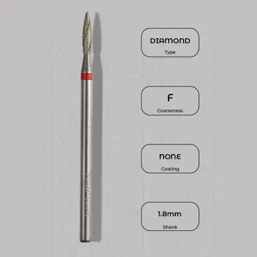 [8005220] Diamantová fréza plamínek Ø1.8 mm - chladicí drážky, jemná zrnitost