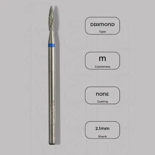 [8005321] Diamantová fréza plamínek Ø2.1 mm - chladicí drážky, střední zrnitost