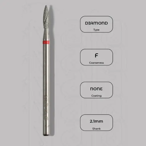 [8005221] Diamantová fréza plamínek Ø2.1 mm - chladicí drážky, jemná zrnitost