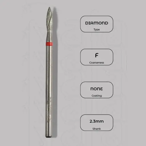 [8005222] Diamantová fréza plamínek Ø2.3 mm - chladicí drážky, jemná zrnitost
