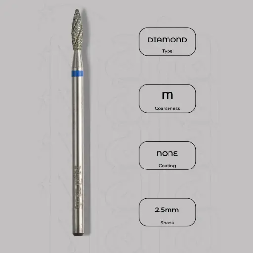 [8005363] Diamantová fréza plamínek Ø2.5 mm - chladicí drážky, střední zrnitost