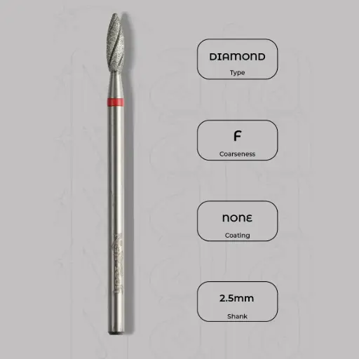 [8005263] Diamantová fréza plamínek Ø2.5 mm - chladicí drážky, jemná zrnitost