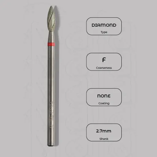 [8005223] Diamantová fréza plamínek Ø2.7 mm - chladicí drážky, jemná zrnitost