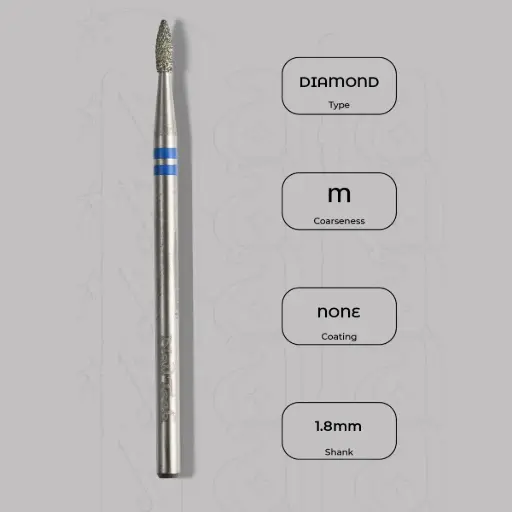 [8006334] Diamantová fréza mini plamínek Ø1.8 mm - diamantový řez, střední zrnitost