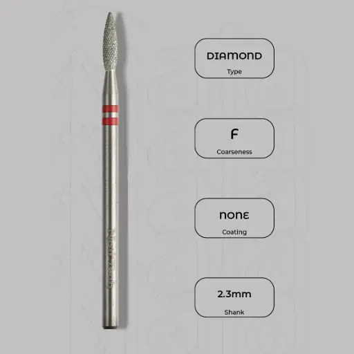 [8003222] Diamantová fréza plamínek Ø2.3 mm - diamantový řez, jemná zrnitost