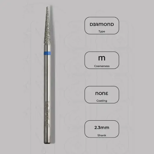 [8002305] Diamantová fréza dlouhý zúžený Ø2.3 mm - střední zrnitost